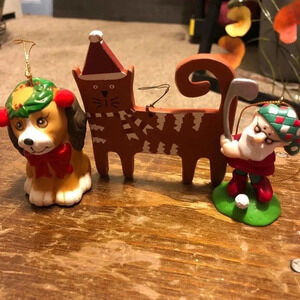 3 Pieces lot Of Christmas ornaments Cat Dog and Santa